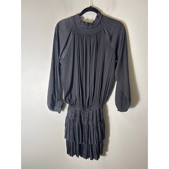 Current Air Black Silky Tiered Mini Dress Sz XS - Picture 2 of 2